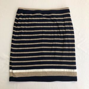 Max Studio Womens Navy Blue and Tan Striped Stretchy Lined Pencil Skirt Size S